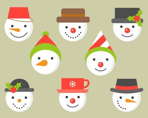 snowman and various hat icon for winter and christmas, flat design illustration vector