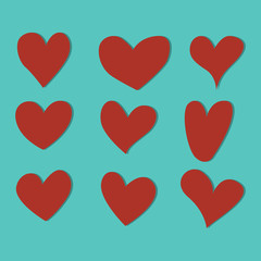 Red heart. Set of red hearts icons vector illustration