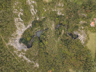 The Skocjan Caves / Skocjanske jame / Grotte di Skocjan is the largest cave in Europe on UNESCO list. The enterance is a huge collapse sinhole / doline below the church of St. Canzian (Kancijan) 