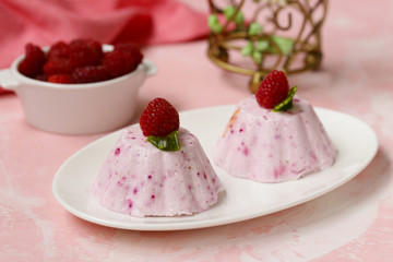 raspberry souffle cake with fresh berries