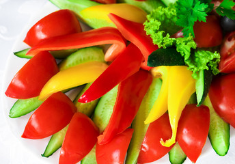 sliced ​​vegetables on a white plate