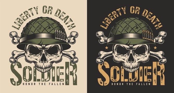 Skull in soldier helmet t-shirt print concept