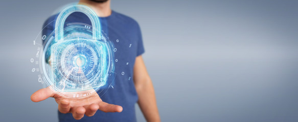 Web security protection interface used by businessman 3D rendering