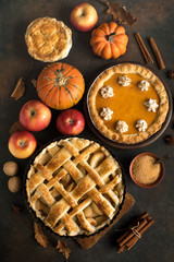 Thanksgiving pumpkin and apple various pies © mizina