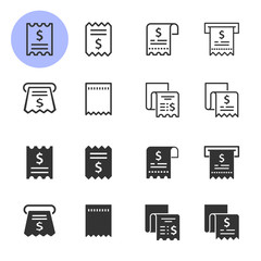 Receipt icon set. Illustrations isolated on white.