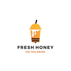 honey ice tea cup bubble drink logo vector icon label illustration