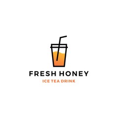 honey ice tea cup bubble drink logo vector icon label illustration