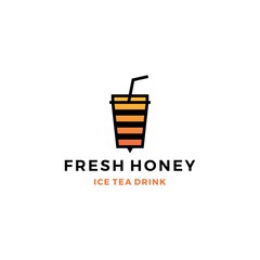 honey ice tea cup bubble drink logo vector icon label illustration