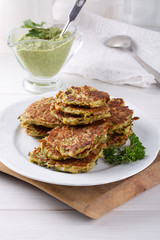 Vegan vegetable fritters from zucchini.