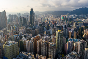Hong Kong downtown city in the evening