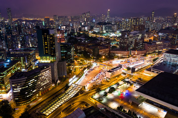 Fototapeta na wymiar Top view of Hong Kong traffic at night