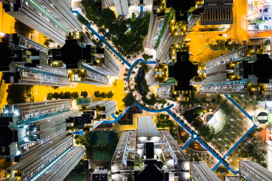 Top down view of Hong Kong apartment at night