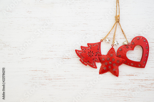christmas background metal rustic christmas ornament hanging on white wood and copy space design - Rustic Christmas Background christmas background metal rustic christmas ornament hanging on white wood and copy space design - Rustic Christmas Background