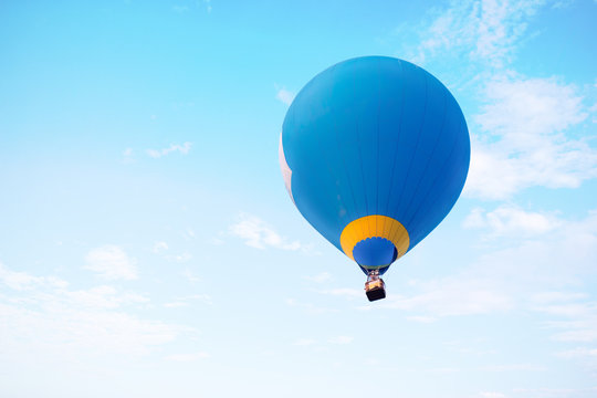 Hot air balloon flying on sky. travel and air transportation