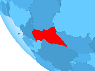 Central Africa on blue political globe