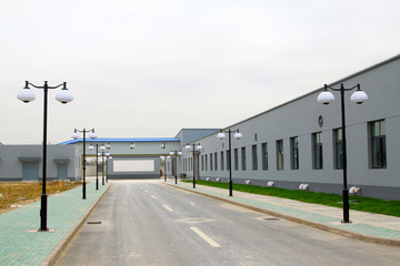 Fototapeta na wymiar Roads and streetlights in a manufacturing plant