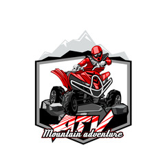 Quad Bike Off-Road ATV Logo, Mountain adventure. © slava