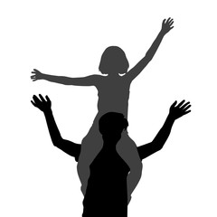Fototapeta na wymiar Silhouette of a girl sitting on her boyfriend shoulders