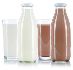Milch und Kakao Milchglas Milchflasche Glas Flasche Schoko Schokoladen freigestellt Freisteller...