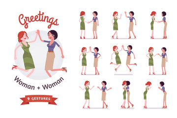 Female friends business greeting set