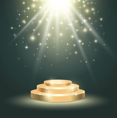 Gold podium with glittering light on celebration background. Vector illustration