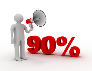 3d illustration. White people with red percent sign. discount concept on white background