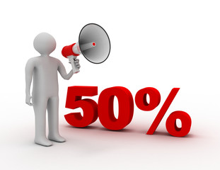 3d illustration. White people with red percent sign. discount concept on white background