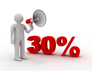 3d illustration. White people with red percent sign. discount concept on white background