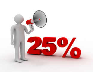 3d illustration. White people with red percent sign. discount concept on white background