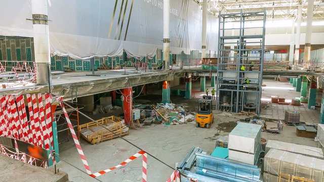 active internal works at modern shopping mall construction