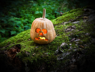 Scary Halloween pumpkin. Scary glowing faces trick or treat