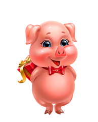 Fototapeta premium Piglet with gift isolated on white