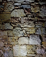 illuminated stone wall background, space for typing