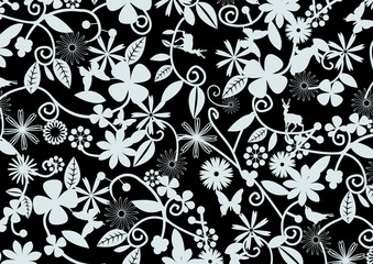 花模様　素材　モノクローム