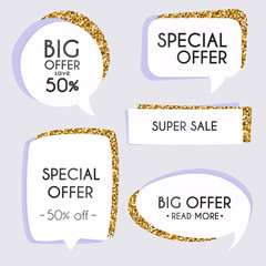 Collection of golden premium promo seals/stickers. Isolated vector illustration.