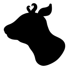Black silhouette of the head of a small deer, or calf