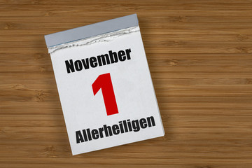 Allerheiligen 1. November Kalender