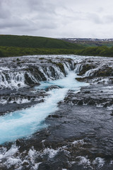 aerial view of beautiful Bruarfoss waterfall on Bruara river in Iceland