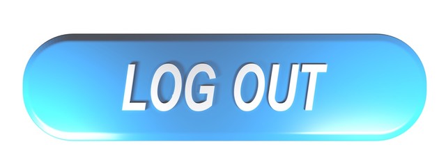 Blue rounded rectangle push button to LOG OUT - 3D rendering
