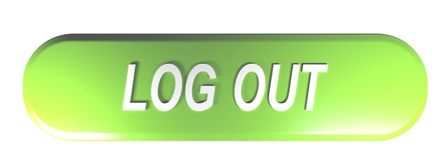 Green rounded rectangle push button to LOG OUT - 3D rendering