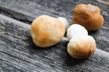 mushrooms on a wooden background