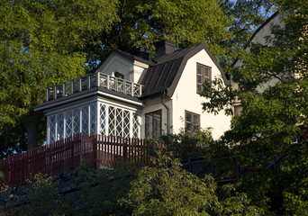 Fototapeta na wymiar Heritage labeled Old house at sunset on Södermalm,Stockholm