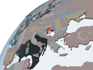Serbia with flag on globe
