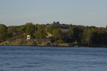 Houses and landmarks on the island Djurgården in Stockholm