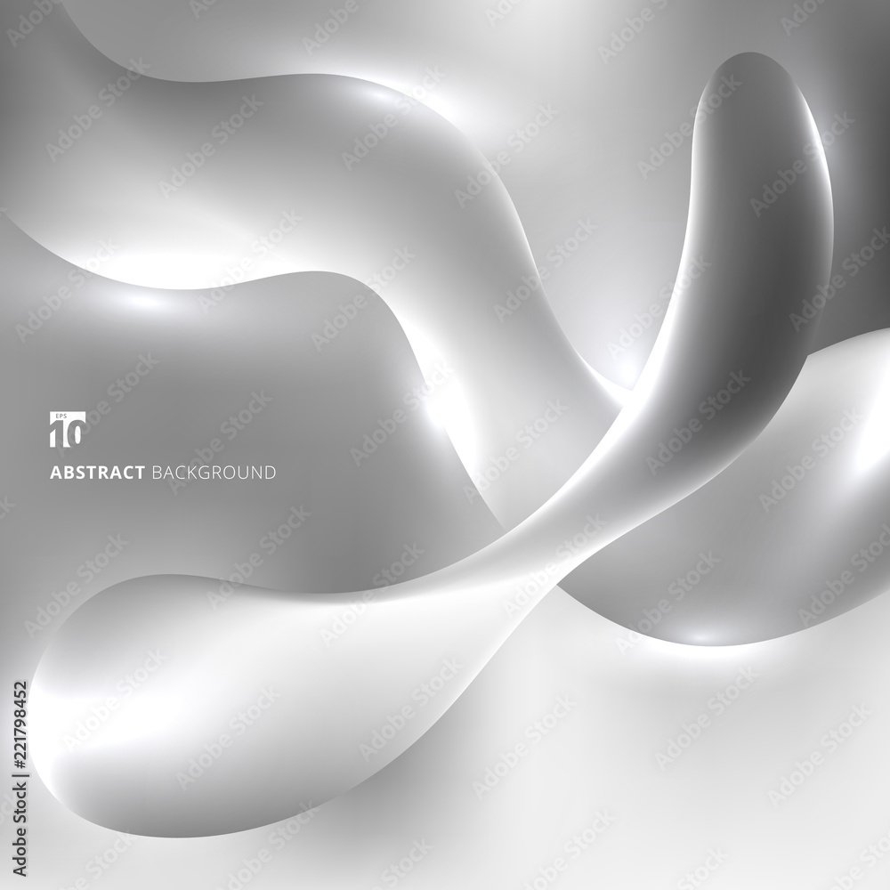 Poster abstract 3d fluid twisted with lighting effect on gray background.