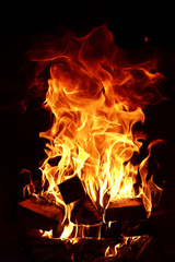 Long tongues of flame of burning fire