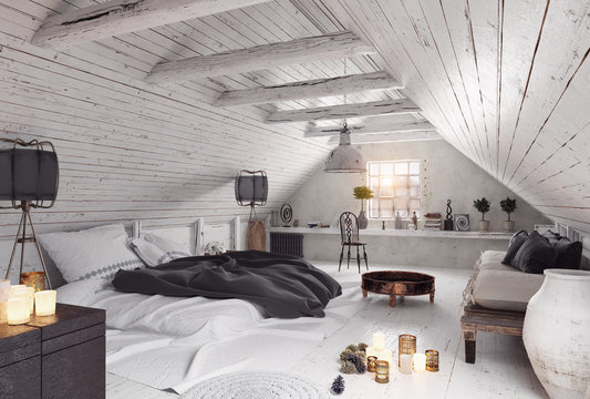 Modern Attic Bedroom Design.