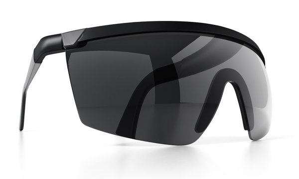 Black ski glasses or sunglasses isolated on white background. 3D illustration