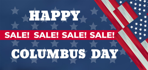 USA Columbus Day celebrate banner with Columbus Ship. Lettering text Happy Columbus Day