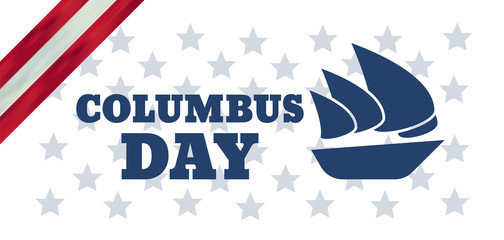 Columbus Day United States national holiday with Columbus ship. Happy Columbus Day vector illustration
